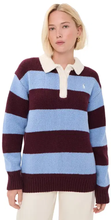 Polo Ralph Lauren Wool triped Polo Sweater Harvardwne/Nwlitchblue | Thumbnail 1 Polo Ralph Lauren Wool triped Polo Sweater Harvardwne/Nwlitchblue | Thumbnail 1