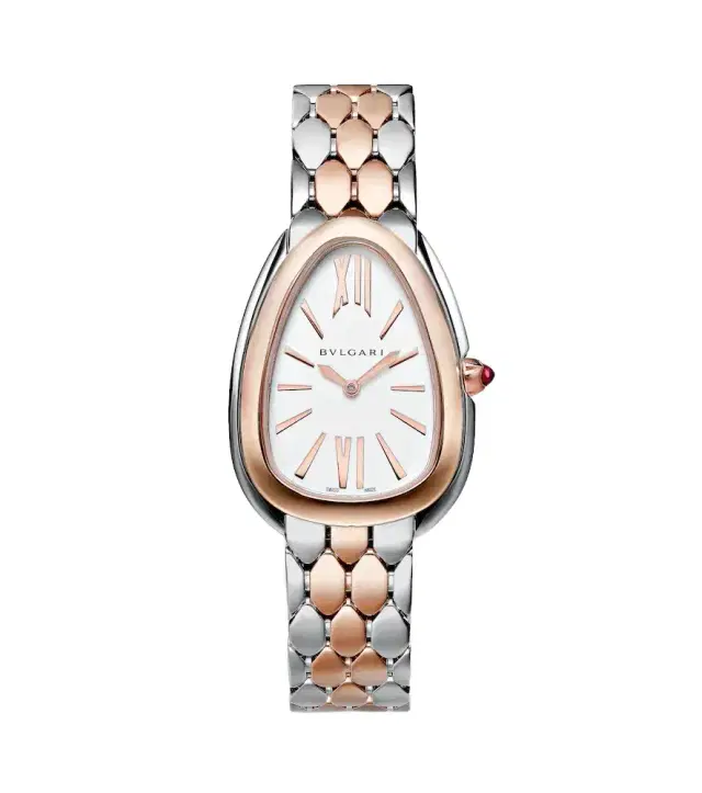 Bvlgari Serpenti Seduttori 18kt gold and stainless steel watch with rubellite