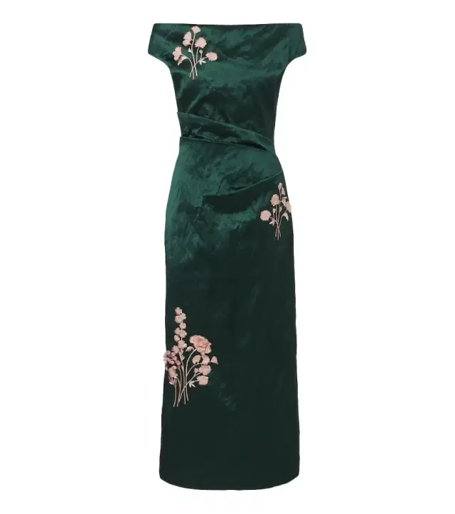 Erdem Embellished floral appliqué satin cocktail dress