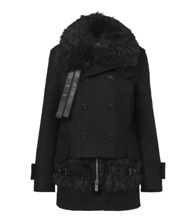 Sacai Layered leather-trimmed wool coat
