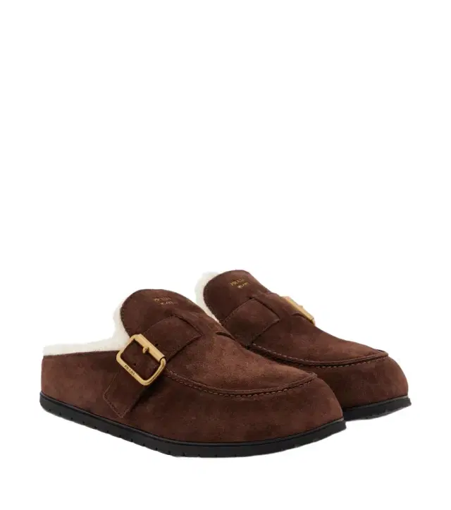 Prada Shearling-lined suede mules