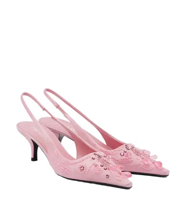 Prada Embellished satin slingback pumps