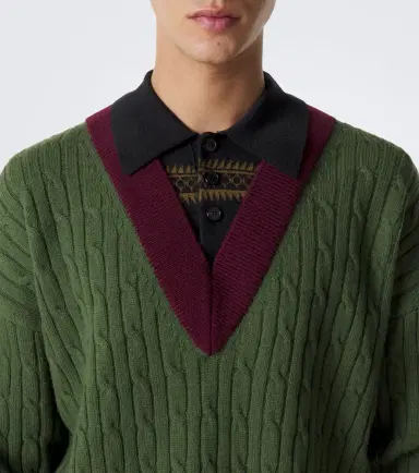 Dries Van Noten Layered wool and cotton polo sweater | Thumbnail 3