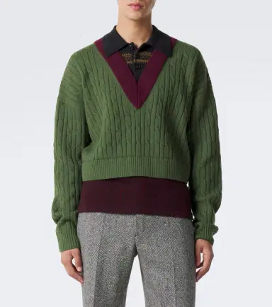 Dries Van Noten Layered wool and cotton polo sweater | Thumbnail 5