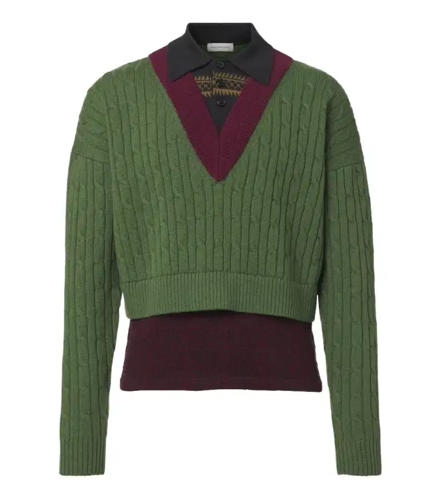 Dries Van Noten Layered wool and cotton polo sweater