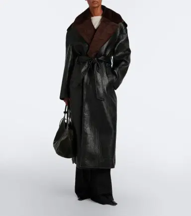 The Frankie Shop Edra shearling-trimmed wrap coat | Thumbnail 6