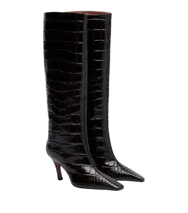 Amina Muaddi Mona croc-effect leather knee-high boots