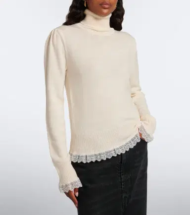 Ganni Lace-trimmed wool turtleneck sweater | Thumbnail 2