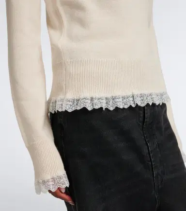 Ganni Lace-trimmed wool turtleneck sweater | Thumbnail 3