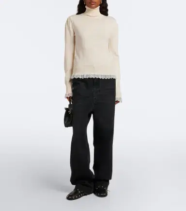 Ganni Lace-trimmed wool turtleneck sweater | Thumbnail 4