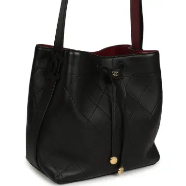 Chanel Chanel "CC Loop" Drawstring Bucket Bag with Leather Strap Black, Burgundy Calfskin Gold Hardware | Thumbnail 2