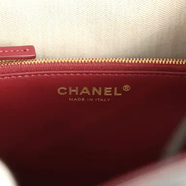 Chanel Chanel "CC Loop" Drawstring Bucket Bag with Leather Strap Black, Burgundy Calfskin Gold Hardware | Thumbnail 11