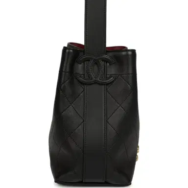 Chanel Chanel "CC Loop" Drawstring Bucket Bag with Leather Strap Black, Burgundy Calfskin Gold Hardware | Thumbnail 3