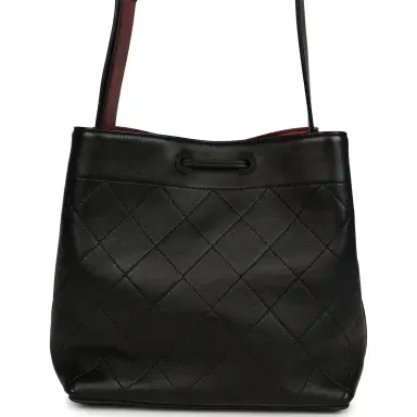 Chanel Chanel "CC Loop" Drawstring Bucket Bag with Leather Strap Black, Burgundy Calfskin Gold Hardware | Thumbnail 4