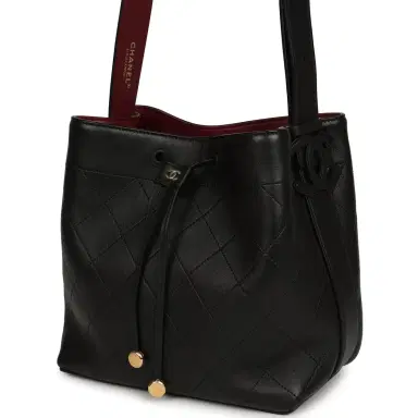 Chanel Chanel "CC Loop" Drawstring Bucket Bag with Leather Strap Black, Burgundy Calfskin Gold Hardware | Thumbnail 5