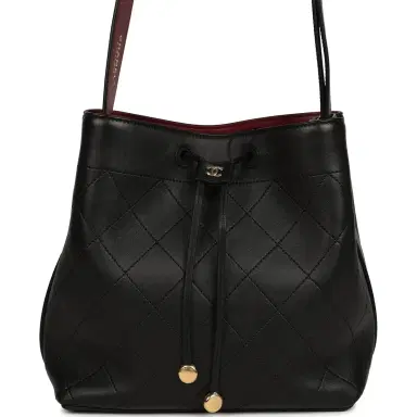 Chanel Chanel "CC Loop" Drawstring Bucket Bag with Leather Strap Black, Burgundy Calfskin Gold Hardware | Thumbnail 1