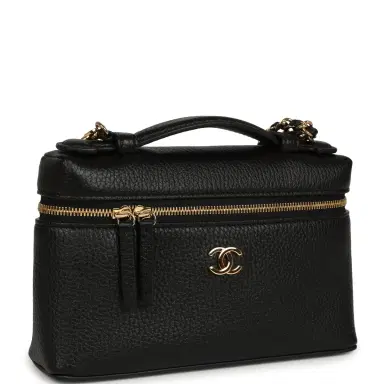 Chanel Chanel "Supple" Top Handle Long Vanity Case with Chain Black Grained Calfskin Gold Hardware | Thumbnail 2