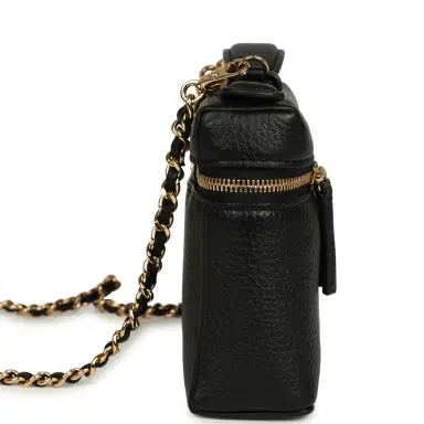 Chanel Chanel "Supple" Top Handle Long Vanity Case with Chain Black Grained Calfskin Gold Hardware | Thumbnail 3