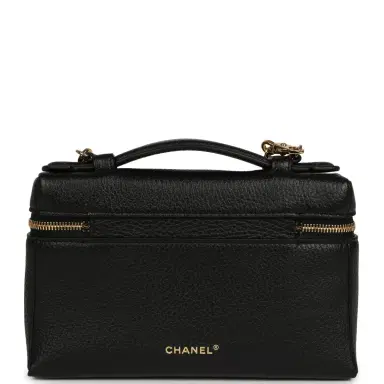 Chanel Chanel "Supple" Top Handle Long Vanity Case with Chain Black Grained Calfskin Gold Hardware | Thumbnail 4