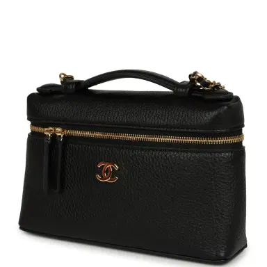 Chanel Chanel "Supple" Top Handle Long Vanity Case with Chain Black Grained Calfskin Gold Hardware | Thumbnail 5