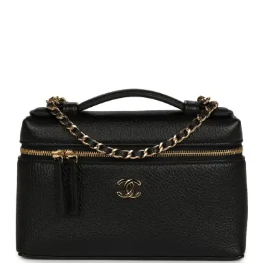 Chanel Chanel "Supple" Top Handle Long Vanity Case with Chain Black Grained Calfskin Gold Hardware | Thumbnail 1