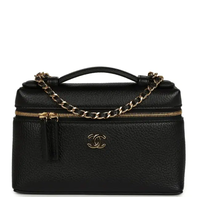 Chanel Chanel "Supple" Top Handle Long Vanity Case with Chain Black Grained Calfskin Gold Hardware