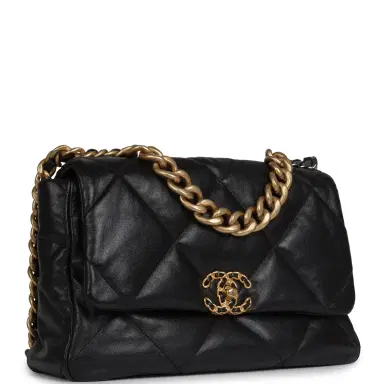 Chanel Chanel Large 19 Flap Bag Black Shiny Lambskin Mixed Metal Hardware | Thumbnail 2
