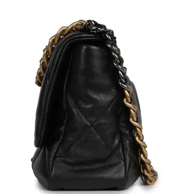 Chanel Chanel Large 19 Flap Bag Black Shiny Lambskin Mixed Metal Hardware | Thumbnail 3