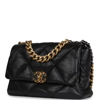 Chanel Chanel Large 19 Flap Bag Black Shiny Lambskin Mixed Metal Hardware | Thumbnail 5