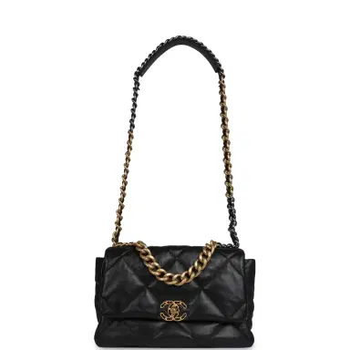 Chanel Chanel Large 19 Flap Bag Black Shiny Lambskin Mixed Metal Hardware | Thumbnail 7