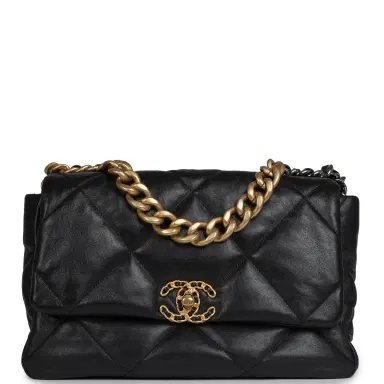 Chanel Chanel Large 19 Flap Bag Black Shiny Lambskin Mixed Metal Hardware | Thumbnail 1