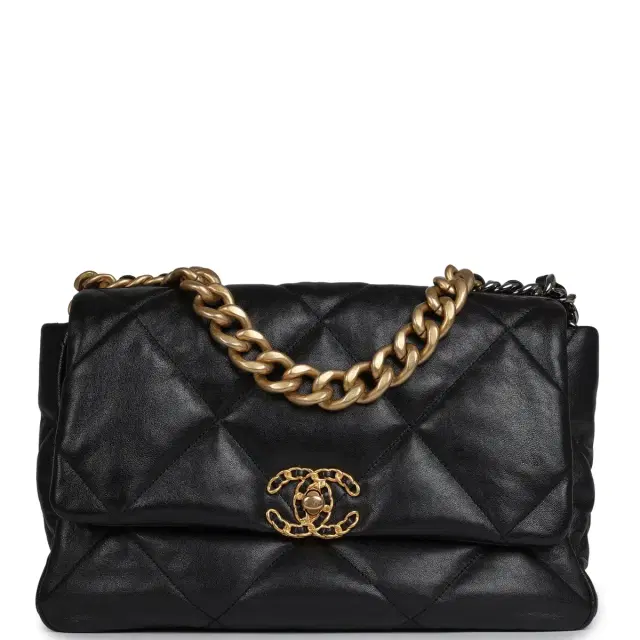 Chanel Chanel Large 19 Flap Bag Black Shiny Lambskin Mixed Metal Hardware
