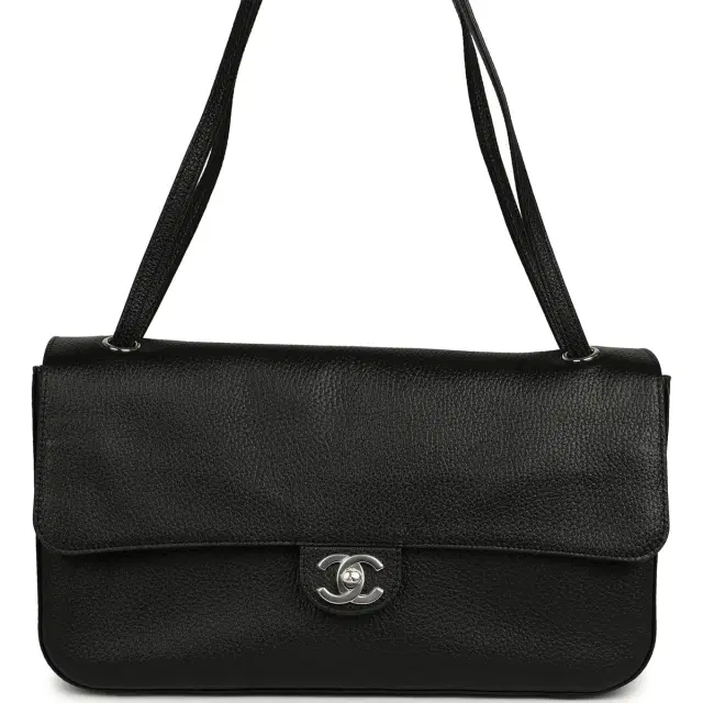 Chanel Chanel Maxi "Souplissimo" Small Flap Bag Black Grained Calfskin Silver Hardware