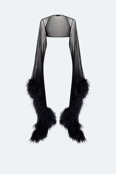 Lapointe Mesh Shrug With Feathers | Thumbnail 3 Lapointe Mesh Shrug With Feathers | Thumbnail 3