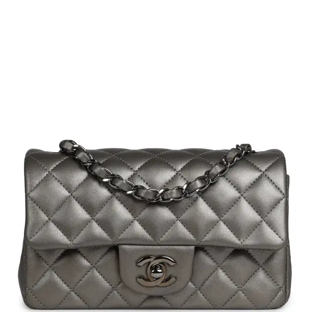 Chanel Chanel Mini Classic Rectangular Flap Bag Dark Silver Lambskin Ruthenium Hardware