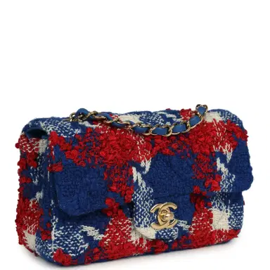 Chanel Chanel Mini Classic Rectangular Flap Bag Red, White, Blue Tweed Boucle Gold Hardware | Thumbnail 2