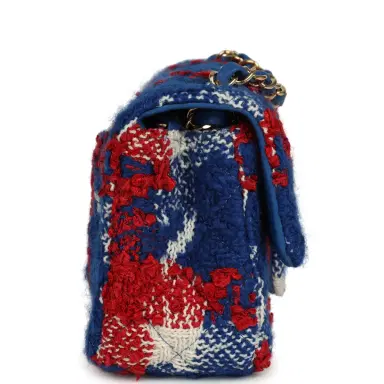 Chanel Chanel Mini Classic Rectangular Flap Bag Red, White, Blue Tweed Boucle Gold Hardware | Thumbnail 3