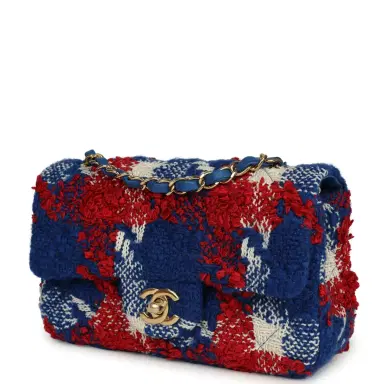Chanel Chanel Mini Classic Rectangular Flap Bag Red, White, Blue Tweed Boucle Gold Hardware | Thumbnail 5