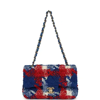 Chanel Chanel Mini Classic Rectangular Flap Bag Red, White, Blue Tweed Boucle Gold Hardware | Thumbnail 7