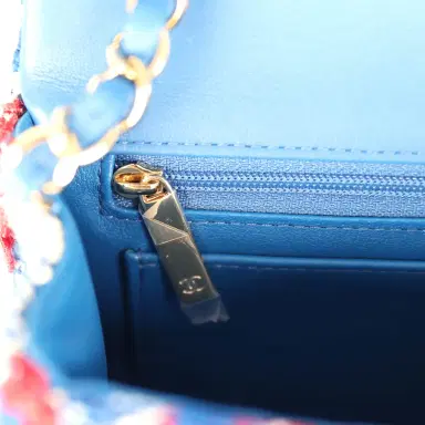 Chanel Chanel Mini Classic Rectangular Flap Bag Red, White, Blue Tweed Boucle Gold Hardware | Thumbnail 10