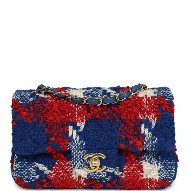 Chanel Chanel Mini Classic Rectangular Flap Bag Red, White, Blue Tweed Boucle Gold Hardware | Thumbnail 1