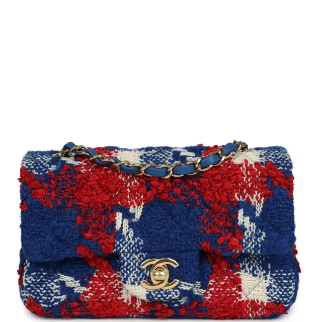 Chanel Chanel Mini Classic Rectangular Flap Bag Red, White, Blue Tweed Boucle Gold Hardware
