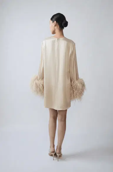 Lapointe Satin Dress With Feathers | Thumbnail 2 Lapointe Satin Dress With Feathers | Thumbnail 2