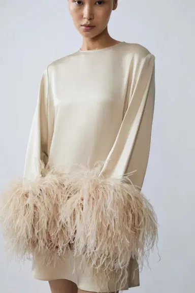 Lapointe Satin Dress With Feathers | Thumbnail 3 Lapointe Satin Dress With Feathers | Thumbnail 3