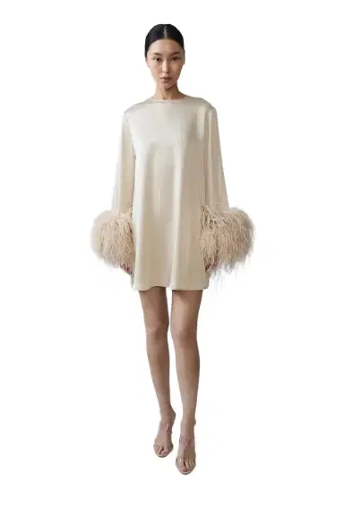 Lapointe Satin Dress With Feathers | Thumbnail 1 Lapointe Satin Dress With Feathers | Thumbnail 1