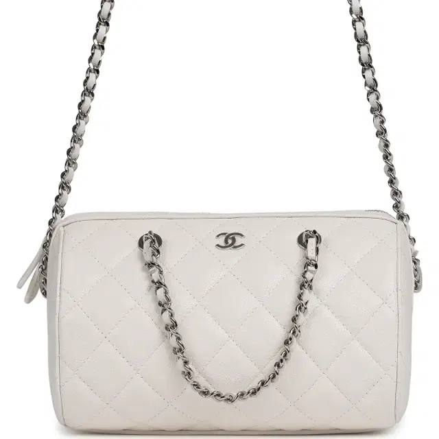 Chanel Chanel Mini Timeless Classic Barrel Bag with Chain White Shiny Caviar Silver Hardware