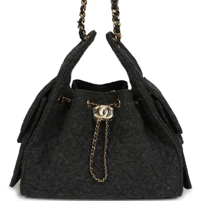 Chanel Chanel Small 25 Hobo Bag Dark Grey Wool Felt Gold Hardware