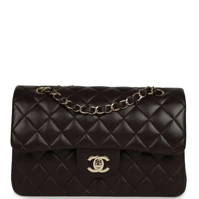Chanel Chanel Small Classic Double Flap Bag Dark Brown Lambskin Light Gold Hardware