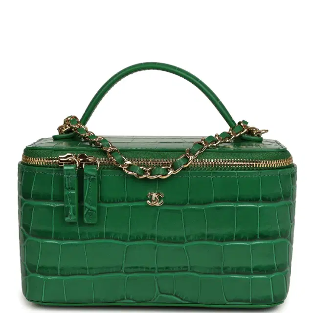 Chanel Chanel Small Top Handle Vanity Case Green Croc Embossed Calfskin Gold Hardware