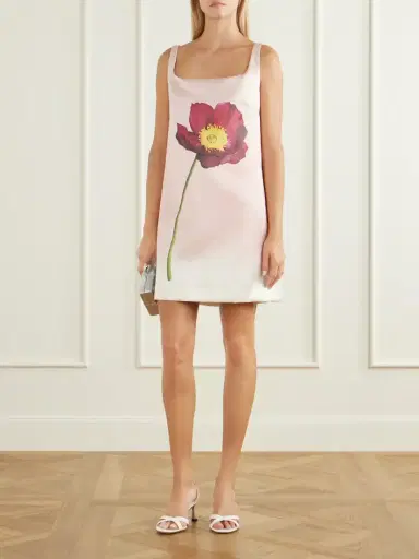 Oscar de la Renta Printed Satin Mini Dress | Thumbnail 2